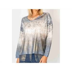 NEW LOOK MODE USA shimmer v neck cheetah print sweater in blue